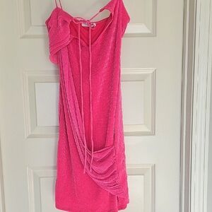 Fashion Nova Pink Ruched One Shoulder Slip Dress